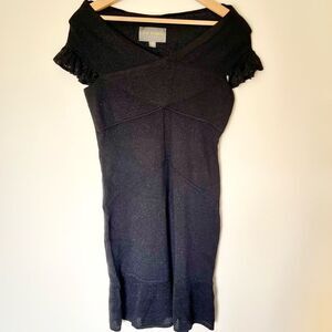 ZAC POSEN x Target Metallic Sparkle Knit Sweater Dress Crochet Ruffle Black Med